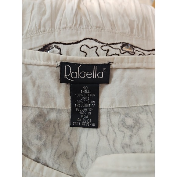 Rafaella Maxi Skirt Side Zip Mirro Accents Size 10 Cotton Embroidered Boho Ivory - Picture 3 of 3